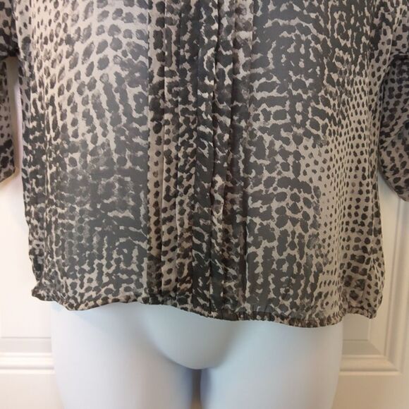 a. n. a charcoal gray and off white animal print 3/4 sleeve semi sheer blouse - Picture 4 of 12